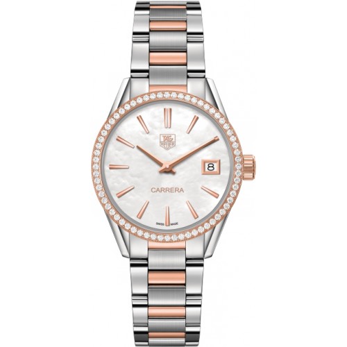 Tag Heuer Carrera Solid Rose Gold & Stainless Diamond Women's Watch WAR1353-BD0779